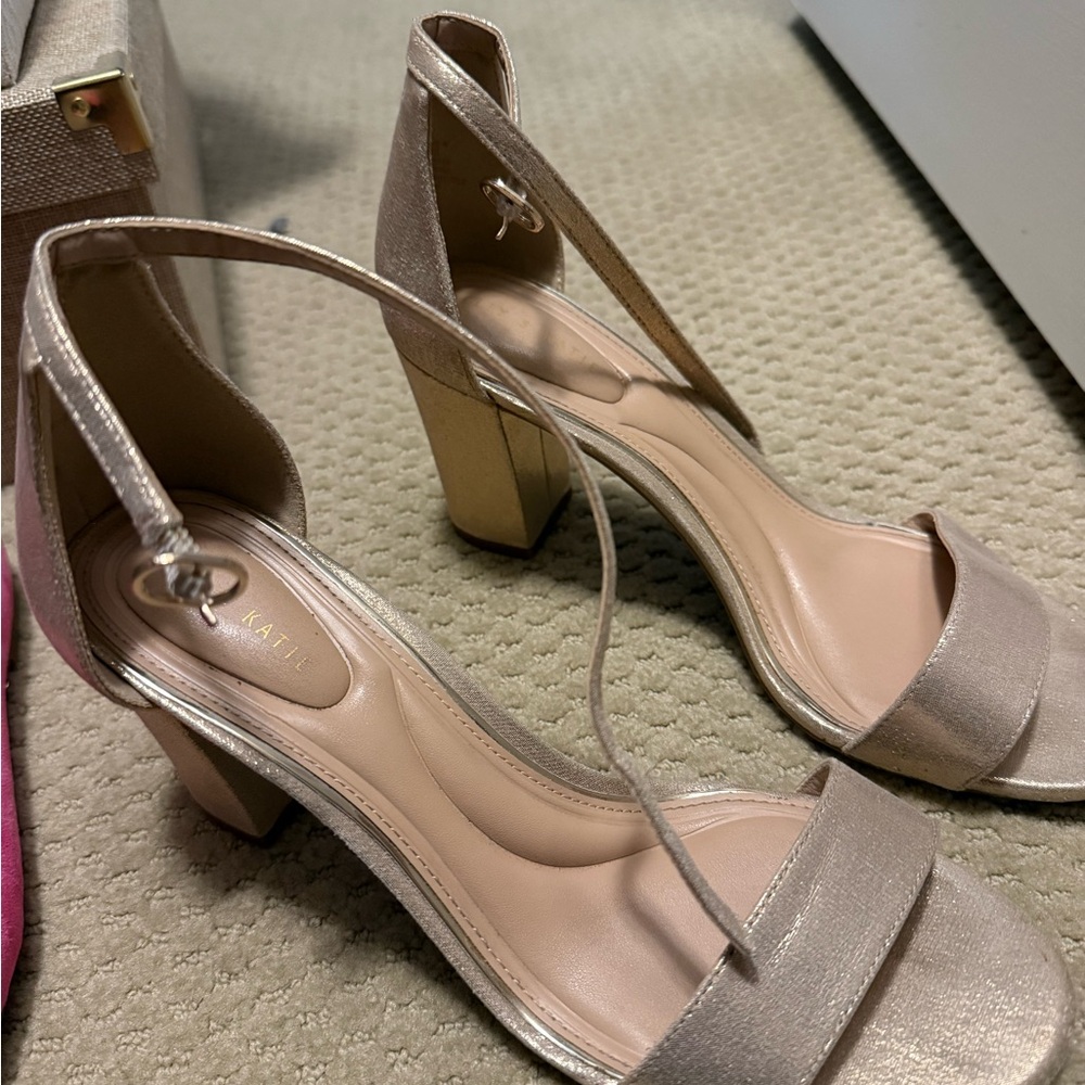 Kelly & Katie Gold Shimmer Ankle Strap Heels